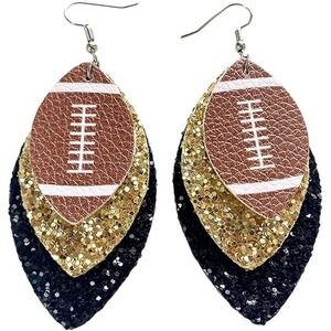 Colorful Layered Football Leather Dangle Earrings Glitter Football Sports‎ Lover